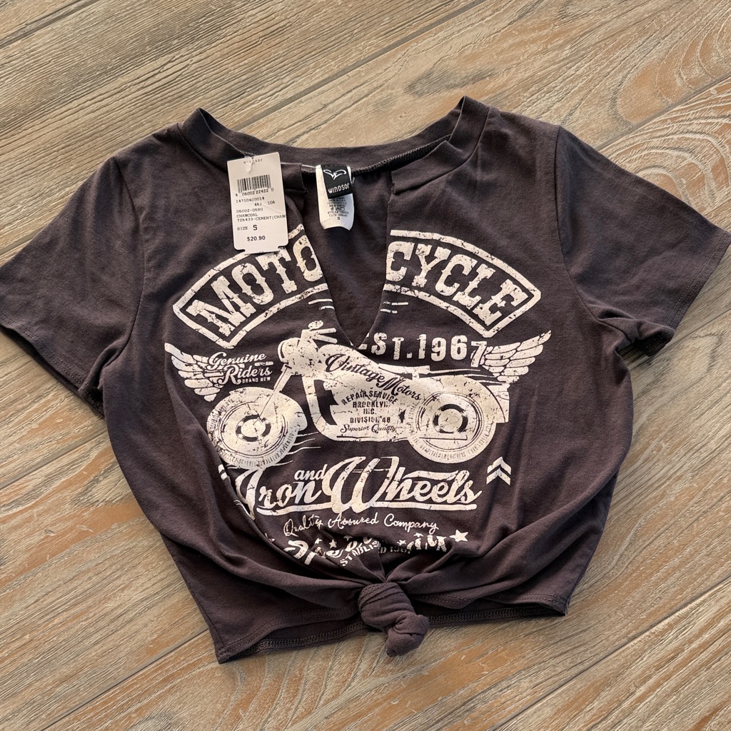 Nwt Windsor Black Cropped Motorcycle Graphic Tee With White Print